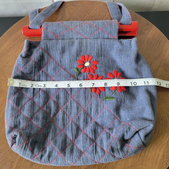 Vintage 1970’s Handmade Reversible Denim Handbag Purse. Medium blue quilted - Picture 9 of 12